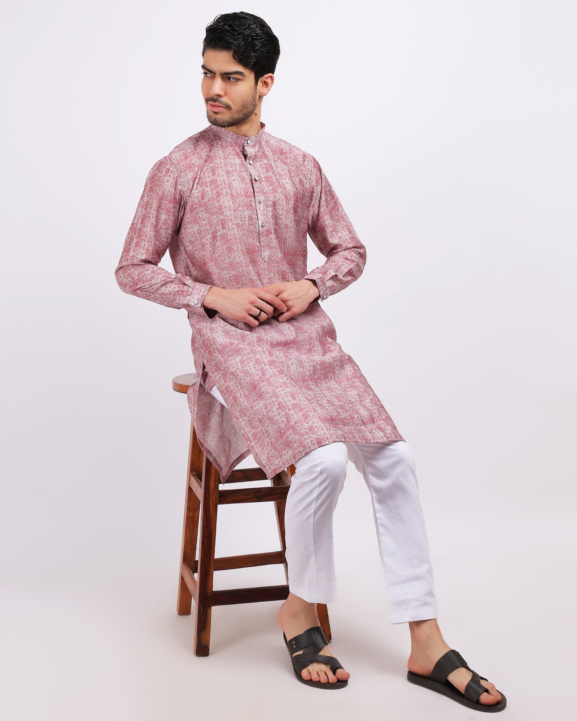 Light Pink Printed stylish kurta with trouser