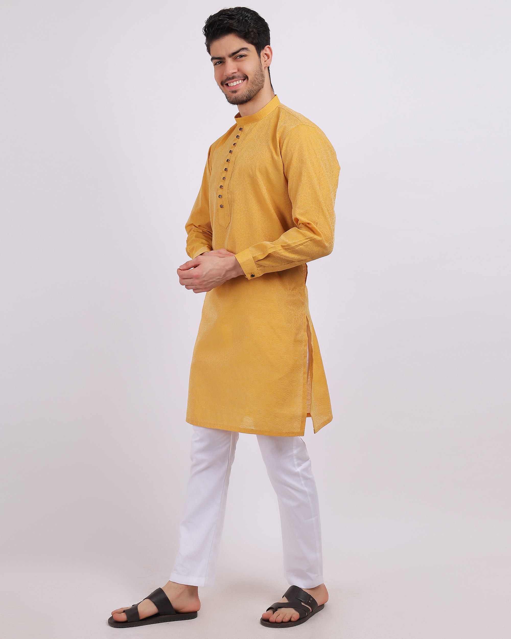 Summer Yellow Self patterned kurta set