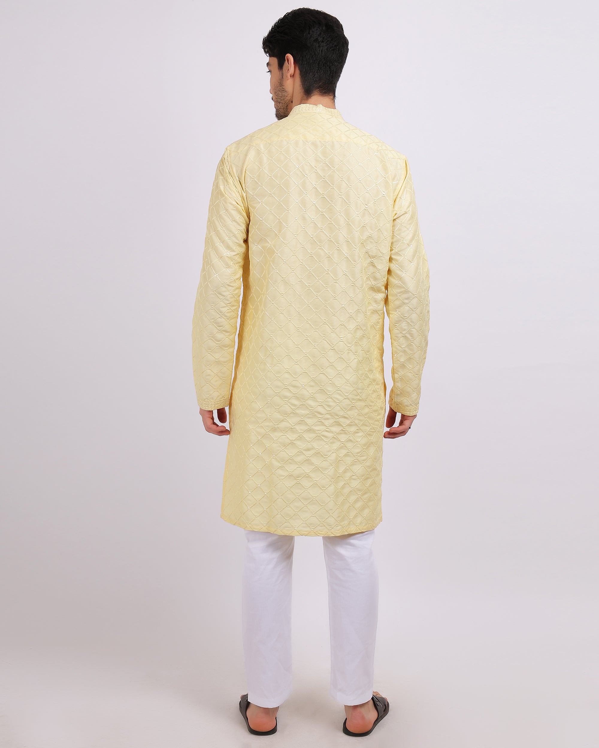 Candlelight Yellow All Over Embroidery Kurta Set with Sequence Work