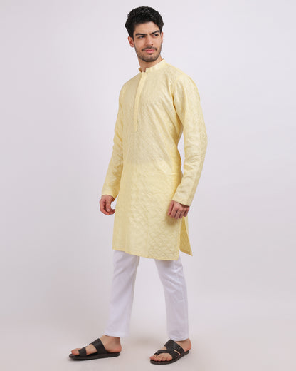 Candlelight Yellow All Over Embroidery Kurta Set with Sequence Work