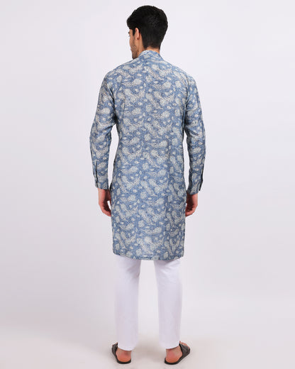 Blue Morpankh Printed Stylish Cotton Viscose Kurta Set